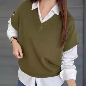 여자 가을 소프트 데일리룩 드롭숄더 브이넥 니트조끼