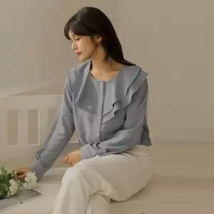 [에데르] 로멜 이중 프릴 긴팔 블라우스