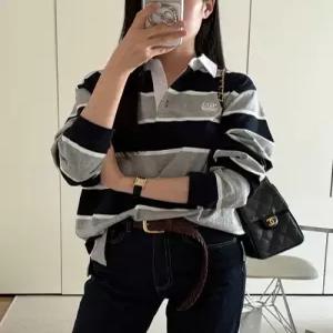 코드그라피 CODEGRAPHY 스몰 스퀘어 로고 스트라이프 럭비티-다크 네이비