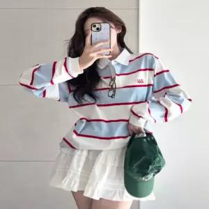 코드그라피 CODEGRAPHY 스몰 스퀘어 로고 스트라이프 럭비티-스카이 블루