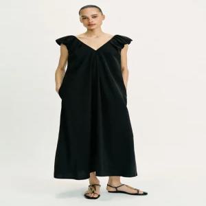 ZARA 벌룬 슬리브 롱 원피스 - 블랙 4387/093/800