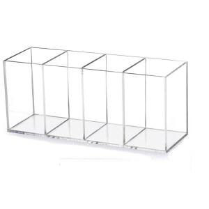 HSYMQ Acrylic Pen Holder 4 Compartments Clear Pencil Organizer Makeup Brush