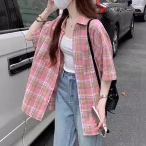 여자 빅사이즈 패턴 클래식 롱슬리브 격자 셔츠