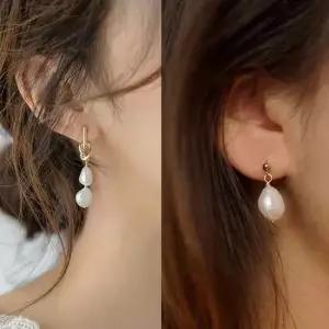 자연주의 담수진주 써지컬 심플 매듭 혼주 귀걸이