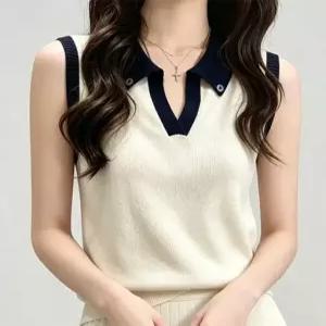 브이컷팅 카라넥 민소매 니트티셔츠 B97EA2