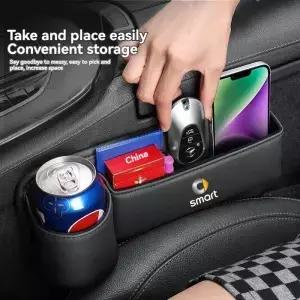 스마트 fortwo forfour 453 451 450 자동차 용 로고가있는 컵 홀더가있는 가죽 카시트 갭 주최자 필러