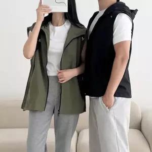 남자 여자 간편 외출 단독 레이어드 스타일 오버핏 패션 스트링 후드 조끼 여성 귀여운