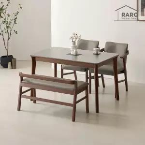 [/착불배송] 위니 1250 포세린 통 세라믹 4인 식탁 세트 (식탁+의자2+벤치1)