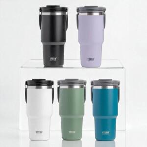 타이소 롬 대용량 빨대 손잡이 스텐 텀블러 900ml