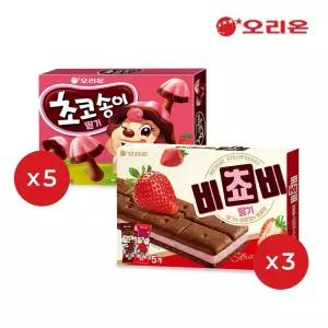 오리온 비쵸비 딸기 5P (125g) x 3개 + 초코송이 딸기 (45g) x 5개