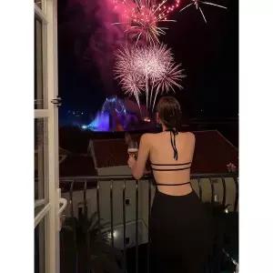 [비바럽]스파크 백리스 비치 원피스 OP20343F 캡내장 홀터넥 나시 민소매 리본 슬림 롱 .._P413573450