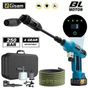 Gisam 250Bar 브러시리스 고압 자동차 세탁기 총 6in1 전기 세척 물 스프레이 건 18V 배터리 핀