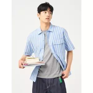 매장정품 빈폴 BEANPOLE MEN 볼드 스트라이프 반소매 셔츠 - 블루 222204