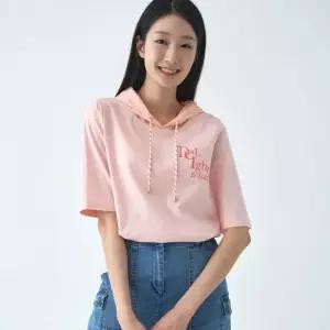 [지센] 자수 레터링 5부 후드 티셔츠 LSTSO353_PK