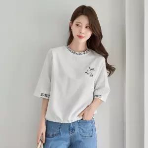 [모리스커밍홈] 포인트 배색 스트링 5부소매 티셔츠_M2603TS025B