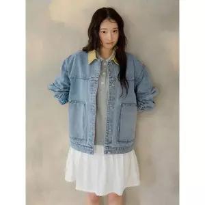 올리브데올리브 배색 카라 포켓 데님 점퍼 OE6SM257 1045508