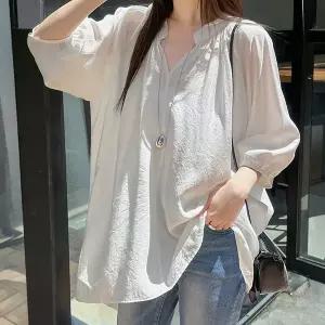 [빅사이즈]이블렛 레토벨 나일론 셔링 트임 블라우스 제이스타일