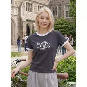 HANGTEN 여성 스몰 그래픽 링거 티셔츠_097(10570-131-405-03) 183275