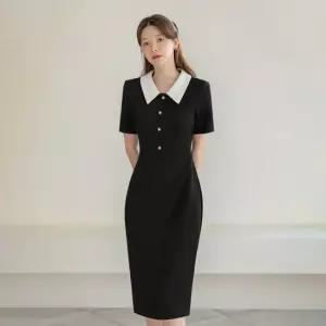 시크라인 XXL까지) 에이첼 배색 원피스 하객룩 오피스룩 모임룩 격식룩 빅사이즈