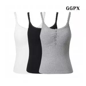 GGPX 정상가:49,000원 ㅣ 레이스 페이크 버튼 나시 티셔츠 (GPBLW047D)
