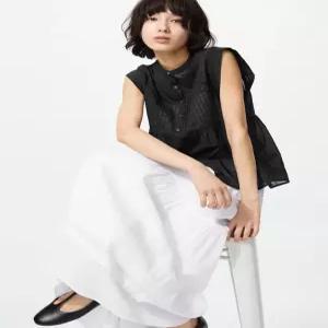 [매장정품] UNIQLO 라이트코튼핀턱블라우스슬리브리스 E485584-000-00 2233259