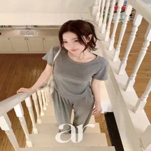 (트레이닝세트) 언발 밑단 셔링 티셔츠 밴딩 팬츠 투피스세트 데일리 여행룩 원마일룩 st3081