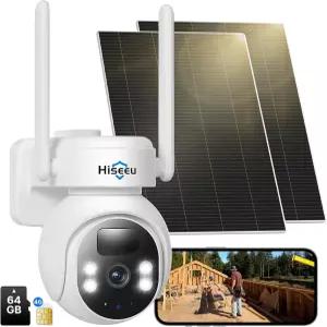 Hiseeu No WiFi 카메라 24/7 녹화 4G 셀룰러 무선 실외 20W 태양광 360°PTZ 2K 나이트 비전 양방향 대화