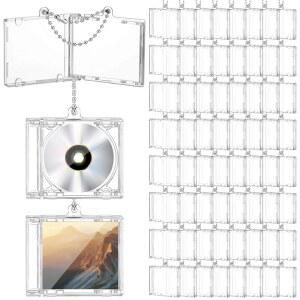 Misdary 40피스 미니 CD 키체인 앨범 보석 컴팩트 백팩 DVD 블랭크 걸이 벌크 홀더 펜던트 키링 디스크 케이스 플라스틱 음악 투명 커버 DIY