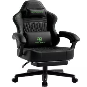 GTPLAYER 게이밍 의자, 발판이 있는 비디오 게임 성인용 PC 게이머 의자 - 패딩 처리된 하이 백 인체 공학