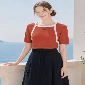 [레코브] 라인 배색 스퀘어넥 반팔 니트(LC61D8KN555X)