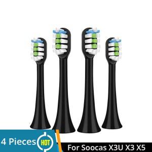 교체용 브러시 헤드, SOOCAS X3 X5 V1 X3U 용, 부드러운 강모 4 개, 전동 칫솔, 듀퐁 포장