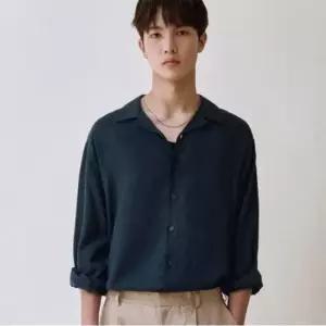 [정상가 60000원] 루즈핏 오픈카라 린넨 셔츠 [네이비] AES009A15LON-W)