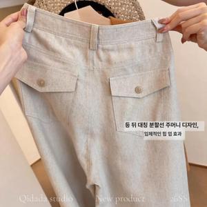 청수정 여성 라이트 브라운 캐주얼 스트레이트 바지 여름 얇은 슬리밍 KS