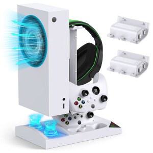 XBOX SERIES S 콘솔/컨트롤러용 충전 스탠드 포함된 브래킷 배터리, 시스템 이어폰 마운트, 스탠드가 액세서리 및 팬, 도크 쿨러 냉각 프로텍터용 2*충전식 듀얼