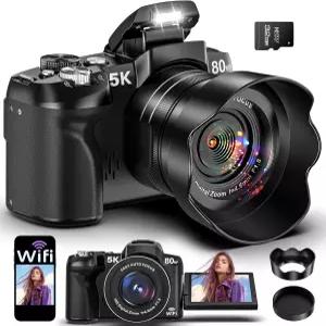 사진 촬영을 위한 5K 디지털 카메라 - 3인치 270 플립 스크린을 갖춘 YouTube용 80MP WiFi 브이로그 18배