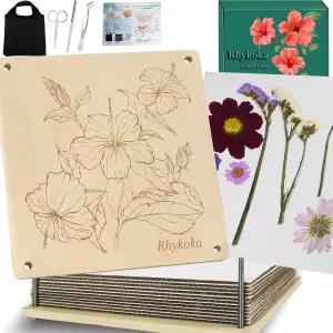 라이코카 대형 플라워 프레스 11x11 인치 28x28cm 10겹 보관 가방 포함 나무 꽃 압착 키트 DIY 애호가를