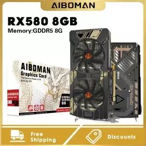 AIBOMAN 그래픽 카드 RX580 8GB GDDR5 8핀 185W 256비트 2048SP HDMI DP DVI 라데온 AMD VGA