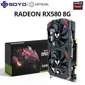 SOYO Radeon RX580 8G 그래픽 카드 GDDR5 메모리 비디오 게임 PCIE3.0 x 16 HDMI 호환 DP DVI 데스크탑 AMD