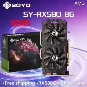 AMD 그래픽 카드 SOYO Radeon RX580 8G GDDR5 비디오 게임 PCIE3.0x16 데스크탑 컴퓨터 구성 요소 HDMI DP