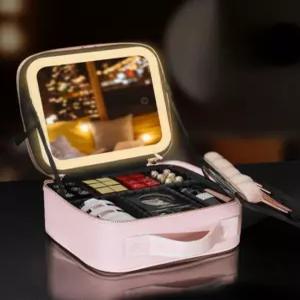 LED 조명메이크업박스 소형 거울 화장품 다기능 수납함 배터리 미용 내장 보관