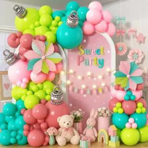 136PCS 레인보우 풍선 갈랜드 아치 키트 핑크 그린 블루 컬러 세트 여성용 캔디 여름 스크림 생일 결혼식