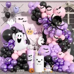 할로윈 생일 총각 베이비 샤워 웨딩 파티 장식을 위한 풍선 아치 키트 120개 핑크 퍼플 블랙 라텍스 및