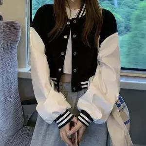 여성 데일리 크롭 배색 스타디움 야구점퍼 LK-J010