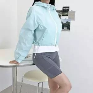 바람막이 점퍼 여성 투웨이 크롭 후드 스트링 윈드재킷