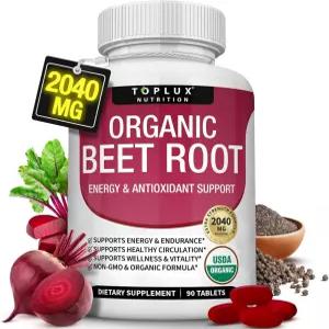 탑럭스 비트 뿌리 분말 정제 2040mg 천연 산화질소 지원 에너지 블랙 페퍼 더 나은 흡수 비GMO 남성용 90정
