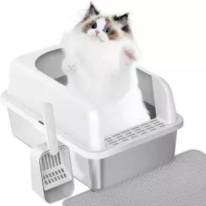 뚜껑이 프로디젠 리스 스틸 고양이 쓰레기통 달라붙지 않음 누수 간편한 청소 매트 및 스쿱 9.6 L x 4 W 2