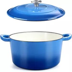 HaSteeL 6쿼트 주철 더치 오븐 미리 양념된 에나멜 요리용 냄비 뚜껑 포함 논스틱 원형 조리기구 사워도우