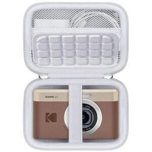 KODAK PIXPRO C1 프렌들리 줌 디지털 카메라용 RAIAL 휴대용 케이스 브이로그 카메라 하드 여행 가방 충전 어댑터용 메시 포켓 SD 카드 USB 케이블 및 배터리 흰색