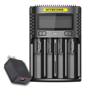 리튬 이온 / NI-MH NI-CD IMR 16340 14500 18650 21700 20700 AA 및 기타 배터리용 NITECORE UMS4 지능형 USB 4 슬롯 고속 배터리 충전기 LUMENTAC QC3.0 충전 어댑터 포함