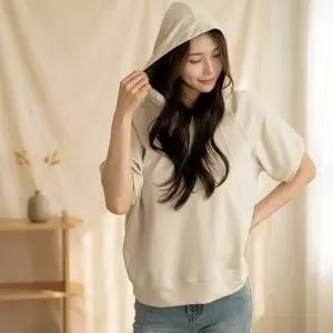 여성 배색 나그랑 반팔 후드티 여름 박스핏 티셔츠25424390588872